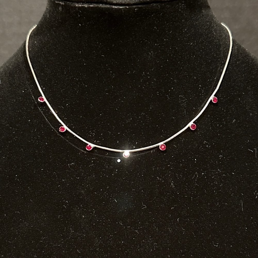 Dainty Silver Necklace with Red Accents